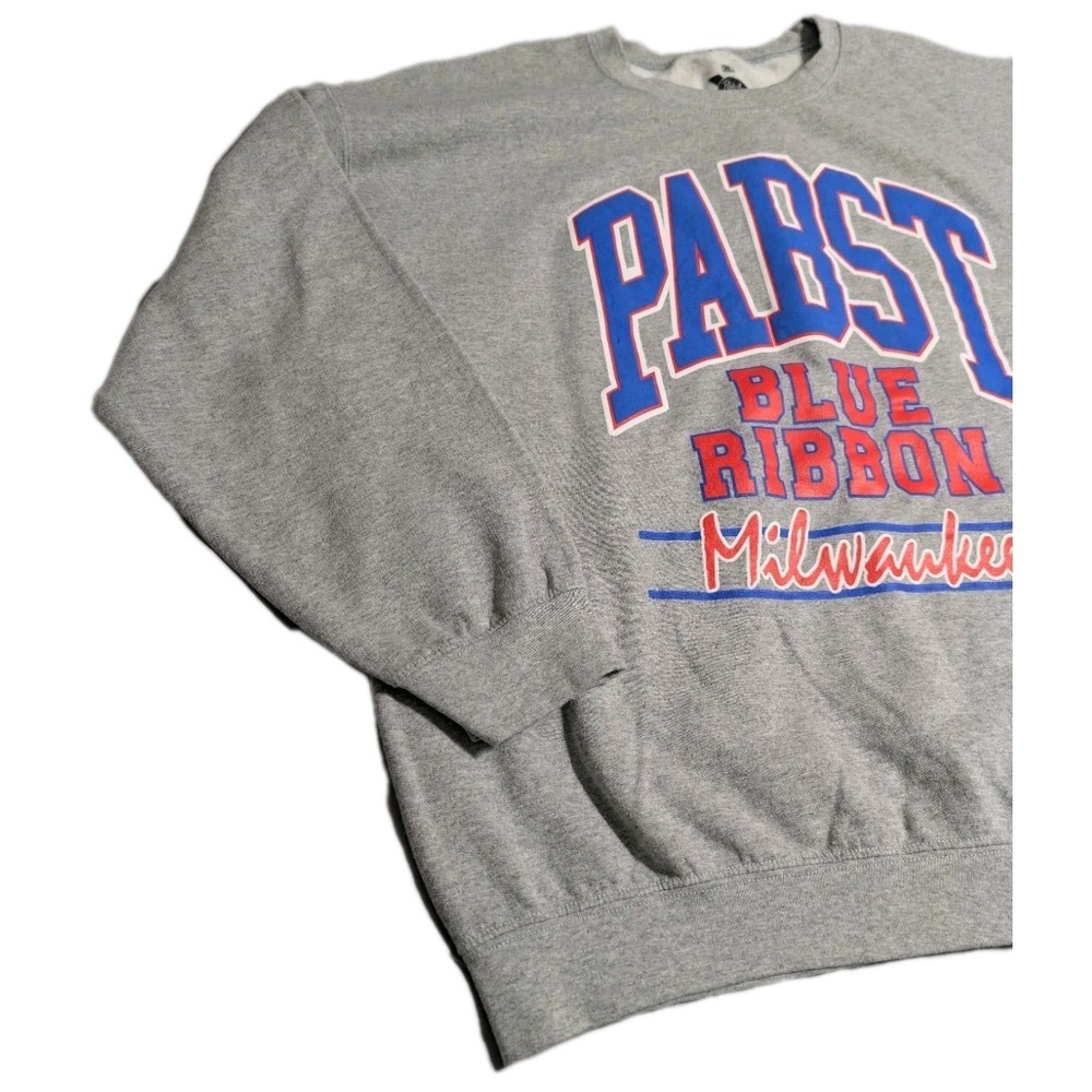Pabst Blue Ribbon Milwaukee Crewneck Sweatshirt Mens XL Gray Beer Logo Graphic - Picture 2 of 6